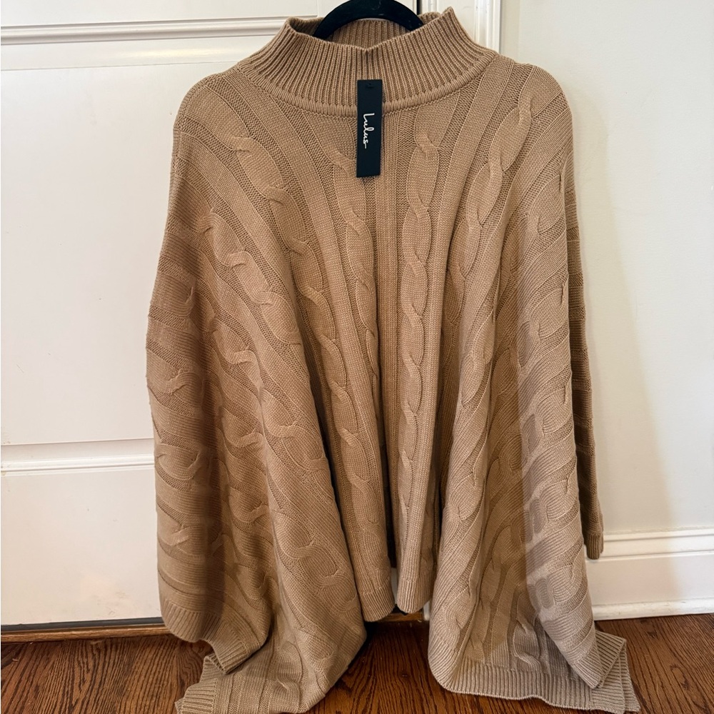 Lulu's Camel Cable Knit Poncho. NWT. Size S/M